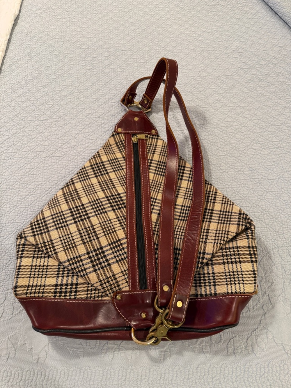 5/A Baker Classic Plaid Sling Backpack in Beige and Brown - Picture 3 of 6